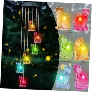 s for Outside Colors Changing Waterproof Decorative Lights Cat Solar Wind Chime - Picture 1 of 8