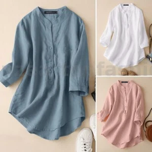 ZANZEA Women Casual 3/4 Sleeve Solid Workwear O-Neck Shirt Blouse Tops Plus Size - Picture 1 of 15