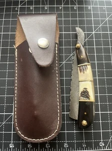 DAMASCUS STEEL STRAIGHT RAZOR Bone Handle Barber Shaving  - Picture 1 of 4