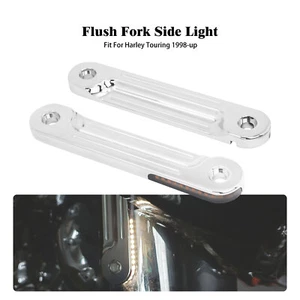 Chrome LED Flush Fork Turn Signal Side Light For Harley Road Electra Glide 98-24 - Picture 1 of 15