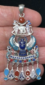 925 Sterling Silber Handarbeit Bunter Skarabäus Anhänger aus Ägypten - Bild 1 von 9