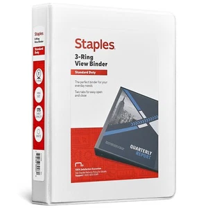 Staples 1" Standard 5-1/2" x 8-1/2" Mini View Binder with Round Rings White - Picture 1 of 6