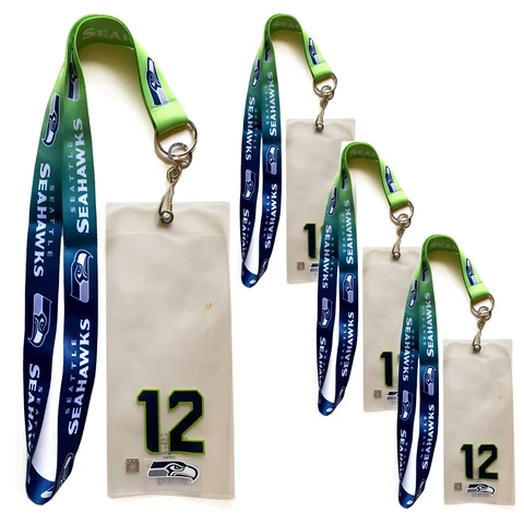4 X Sports Lanyards NFL Seattle Seahawks 12th Man Ticket Credential Badge Holder Cover