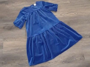 VVGUC Hanna Andersson girls size 130 blue velour puff sleeve dress size 8 - Picture 1 of 4