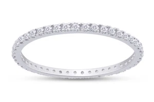 1/3ct Natural Diamond Wedding Eternity Band Stackable Ring in 14K White Gold - Picture 1 of 8