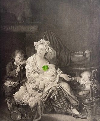 Jean-Baptiste Greuze Silence 1759 Kindermädchen Kind Baby Tiefdruck 1910 - Bild 1 von 4