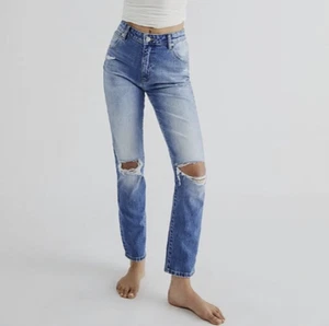 Rollas Jeans Miller Mid-High Rise Slim Distressed Blau Denim Grunge Größe 32 - Bild 1 von 9