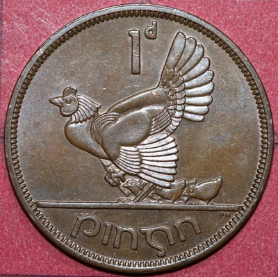 Ireland 1968  Penny  Hen with chicks, Irish Harp- Foreign Coin 31mm - Image 1 of 2