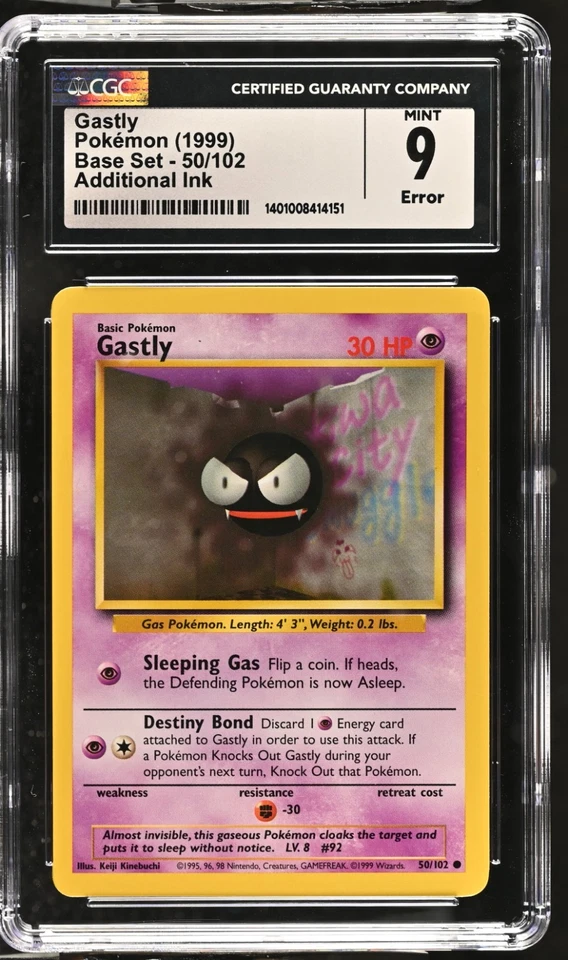 Gastly Shadowless 1999 Base Set #50/102 (CGC 9) Additional Ink Error - Image 1 of 2