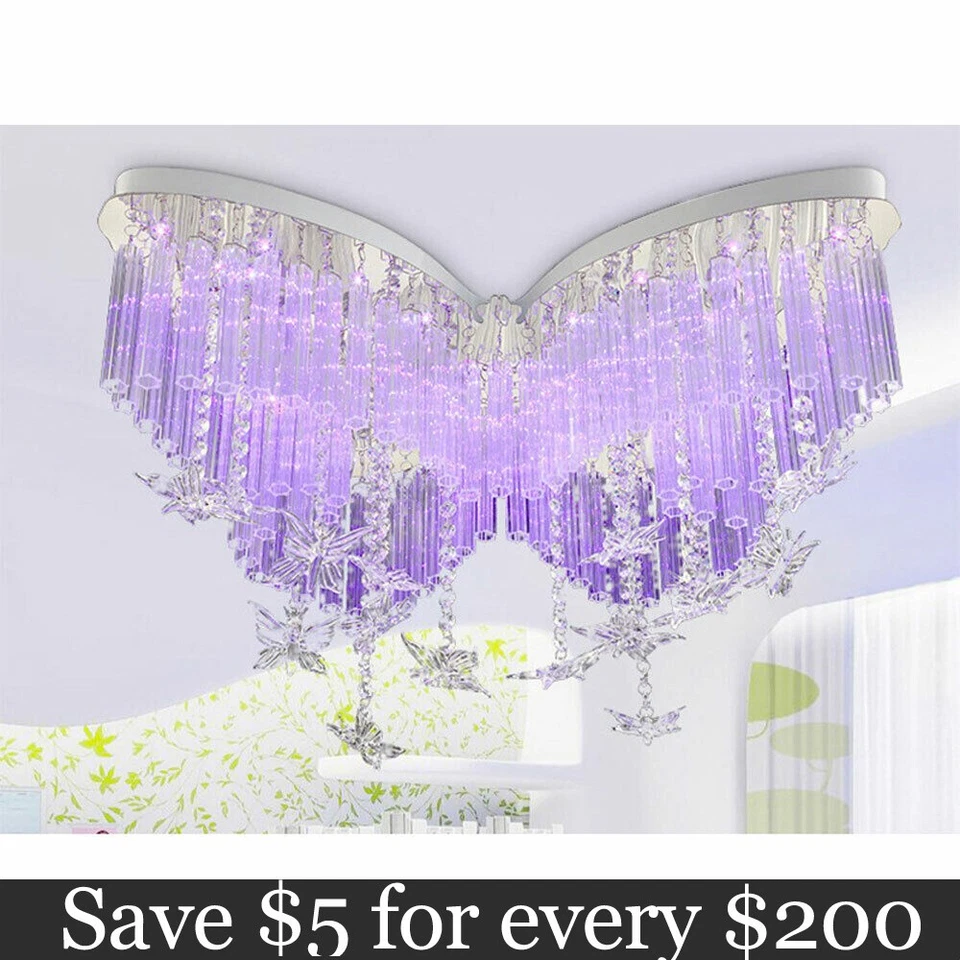 Lámpara de techo de 3 colores que cambia de color lámpara de cristal lámpara accesorio mariposa Foto 1 de 4