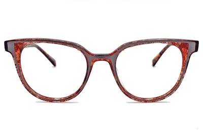 Women's Large Oval Acetate & Steel Eyeglasses V8007 CA Coral Amber (49-19-140) - Image 1 of 3