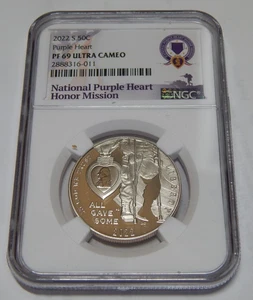 2022 S PURPLE HEART 50c PF69 ULTRA CAMEO NGC 011 - Picture 1 of 4