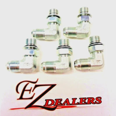 EZ-FITTINGS Hydraulic Fittings (5) 3/8" JIC (9/16"-18 thrd) x 3/8" ORB (9/16"-18 thrd) 90