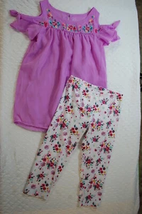Girls Outfit LAVENDER CHIFFON TUNIC TOP Open Shldrs CAPRI LEGGINGS Floral S 6-6X - Picture 1 of 2