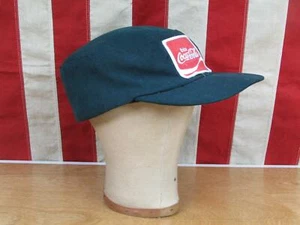 Vintage 60s Coca Cola Work Hat Uniform Visor Cap Front Patch Forest Green 7 1/2 - Picture 1 of 10