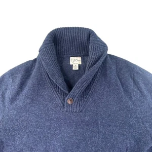 J Crew Sweater Mens Medium Blue Rugged Merino Wool Shawl Neck Rag Pullover - Picture 1 of 7