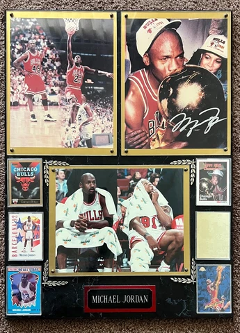 90s Michael Jordan Plaque Signed with 6 Rare Cards! Cover