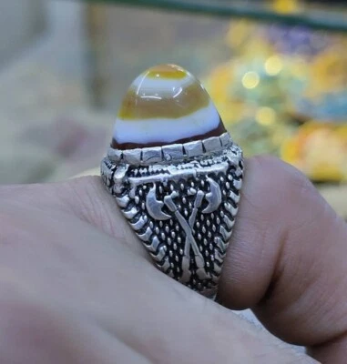 Anillo de plata de ley 925 Solimani Aqeeq amarillo hecho a mano ágata عقيق سليماني Foto 1 de 4