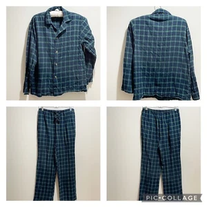 ALEXANDER DEL ROSSA Men’s Blue Green Flannel Plaid Pajama Set Button Up Size S - Picture 1 of 9