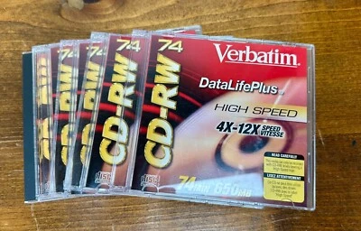Verbatim Data Life Plus High Speed CD-RW  74 Minutes  (4 + bonus) New/Unused - Image 1 of 4