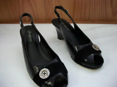 NUEVAS SANDALIAS BRIGHTON "NIGEL" NEGRAS CON CORDONES ESTAMPADO DE COCODRILO TACÓN DE CUÑA ITALIA 7 M Foto 1 de 4