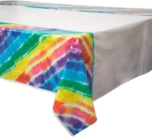 Unique tableware Tie Dye Plastic Tablecloth, 84" x 54", Multicolor - Picture 1 of 2