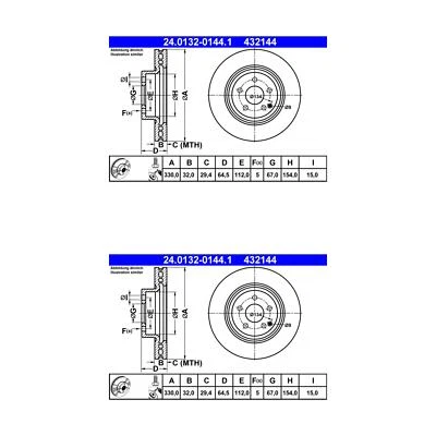 Rotores de freno de disco delanteros Mercedes GLK350 ATE/Premium One (2) 432144 204421000007 Foto 1 de 2