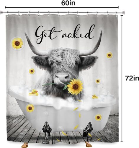 Highland Cow Bull Shower Curtain Fabric Modern Fashion Bathroom Decor with Hooks