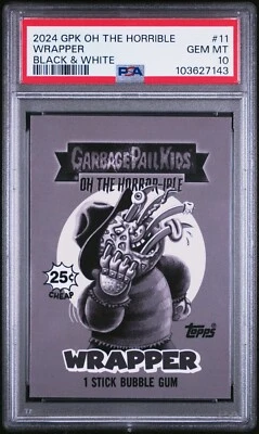 2024 Garbage Pail Kids Oh The Horror-Ible WRAPPER 11 B&W PSA 10 Freddy Krueger - Image 1 of 2