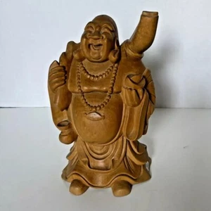 Hand Carved Wooden Laughing Happy Buddha Statue Sculpture Figurine Art - Picture 1 of 9