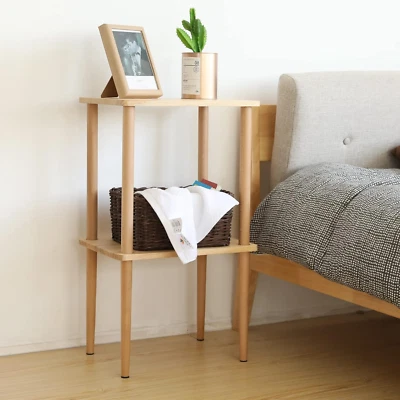 Solid Wood Side Table, 2-Tier Narrow End Table with Storage Shelves for Small Pl - Image 1 of 4