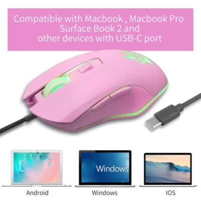 Pink Rabbit USB C LED Mouse 2400DPI Type C Wired Mouse for MacBook Laptop Tablet - Image 1 of 4