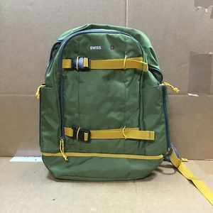 Swiss Tech Adult Unisex Green Yellow Backpack School College Work - Picture 1 of 5