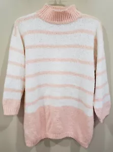 Vintage Diane Von Furstenberg Women Striped Sweater Mock Neck Cream Peach Size M - Picture 1 of 9