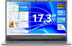 SGIN 17,3-calowy laptop czterordzeniowy procesor 8 GB RAM 512GB SSD Windows 11 Home - Zdjęcie 1 z 11