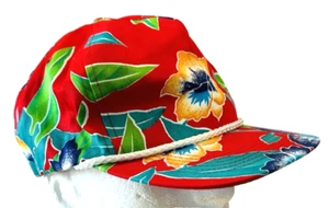 Vtg Hawaiian Hibiscus Floral Hula-Hula Colorful Rope Snapback Trucker Hat ROC - Picture 1 of 12