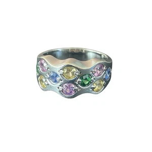Le Vian 18K White Gold Multi-Gemstone Rainbow Band Ring Size 6-6.5 Signed - Picture 1 of 6