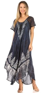 Neu mit Etikett "Ronny" Boho-Hippie-Midikleid Spitze bestickt transparente Ärmel Batik Kaftan - Bild 1 von 14