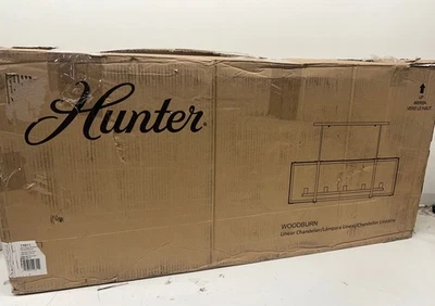 Hunter Woodburn 5-Light Brushed Nickel/Grey Brushed Wood Linear Chandelier 19811 - Image 1 of 2