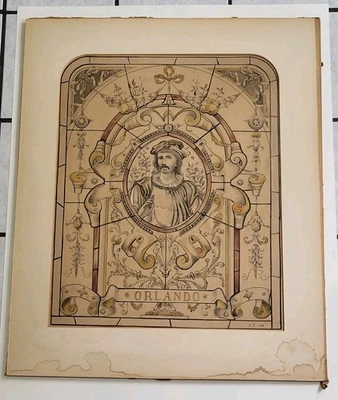 Antique Gothic Stained Glass Window Drawing Cartoon Shakespeare London 1892 - Image 1 of 4