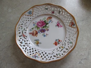 VINTAGE DRESDEN LATTICE PLATE - HAND DECORATED FLORAL DETAIL - Picture 1 of 5