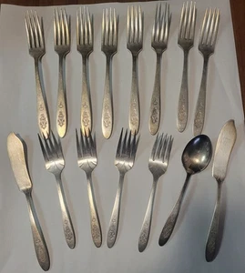 Vintage Oneida Paradiesvogel Gemeinschaft Teller Silberbesteck 15er Set - Bild 1 von 3