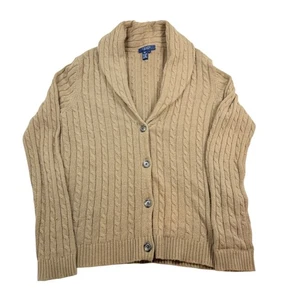 Cárdigan suéter CHAPS tejido con cable cuello chal tostado para mujer talla L - Imagen 1 de 6