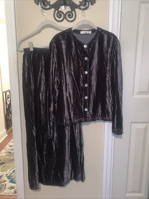 Traje Chaqueta/Maxi Falda Corte Suelto Sello Gris Terciopelo Talla Pequeña Foto 1 de 4