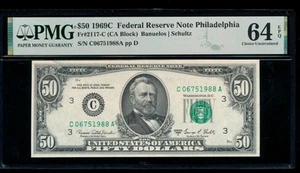 AC 1969C $50 FRN Philadelphia PMG 64 EPQ Fr 2117-C - Picture 1 of 2