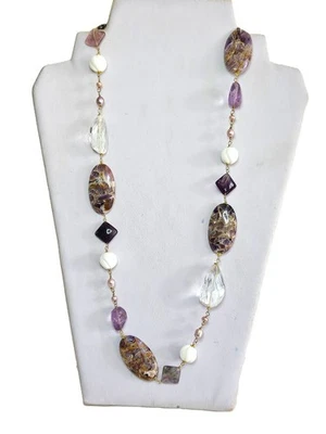 Collana in argento 925, ametista, fluorite e pietre naturali. - Immagine 1 di 4