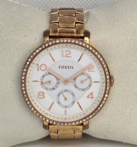 Women's Fossil Jacqueline ES3757 White Dial Rose Gold Tone Bracelet Watch 05 - Picture 1 of 5