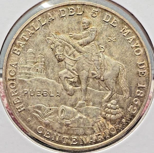 1962 Mexico Centenario Heroica Batalla Del 5 De Mayo De 1862 0,900 Silber SP4676 - Bild 1 von 2