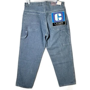 Vintage Y2K LA Gate Baggy Skater Hip Hop Light Wash Denim Carpenter Jeans 38x32 - Picture 1 of 10