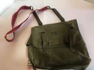 Bolso mensajero militar de EE. UU. verde con correa roja 12"" x 12"" x 5"" de profundidad #F39 - Imagen 1 de 7